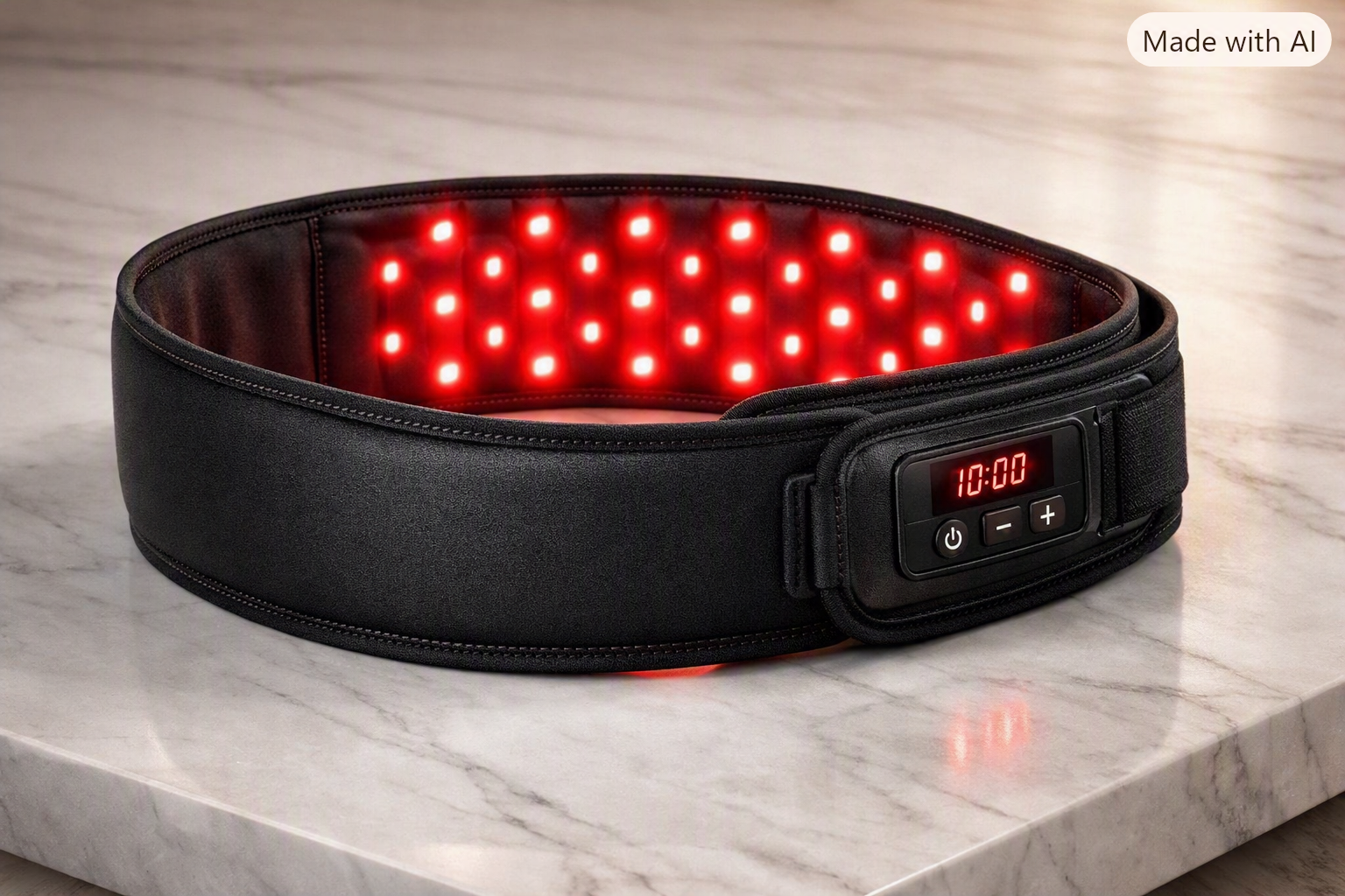 Infra-Relief Pro lumbar belt with illuminated red LEDs and digital controller