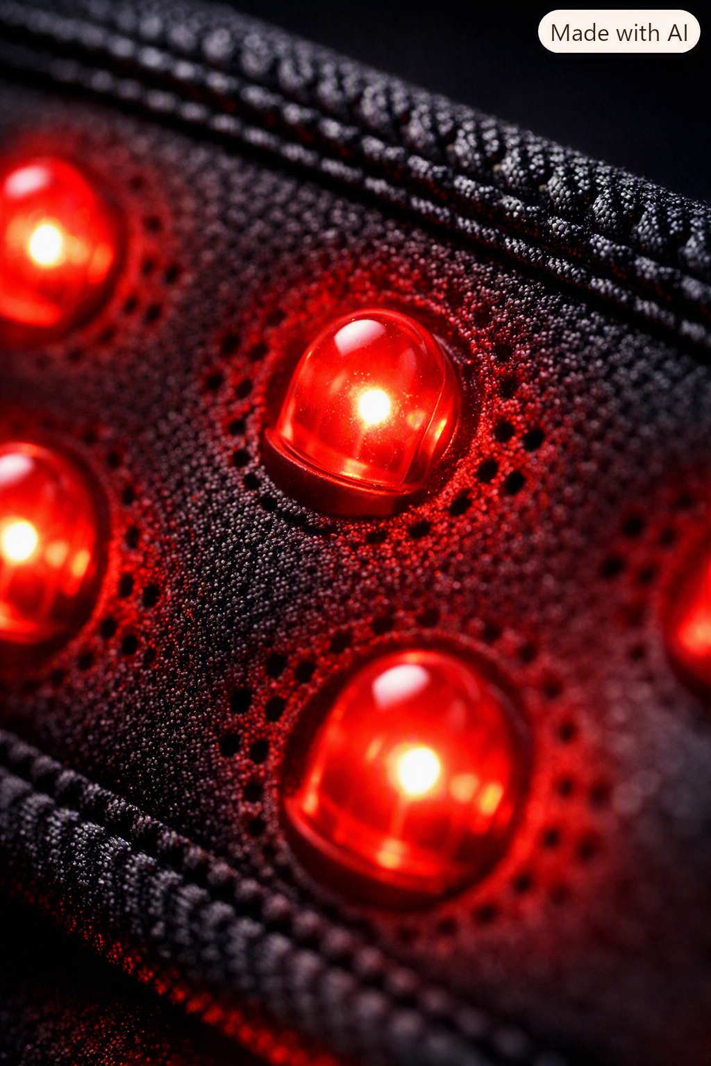 Macro view of the Infra-Relief belt's illuminated red light diodes